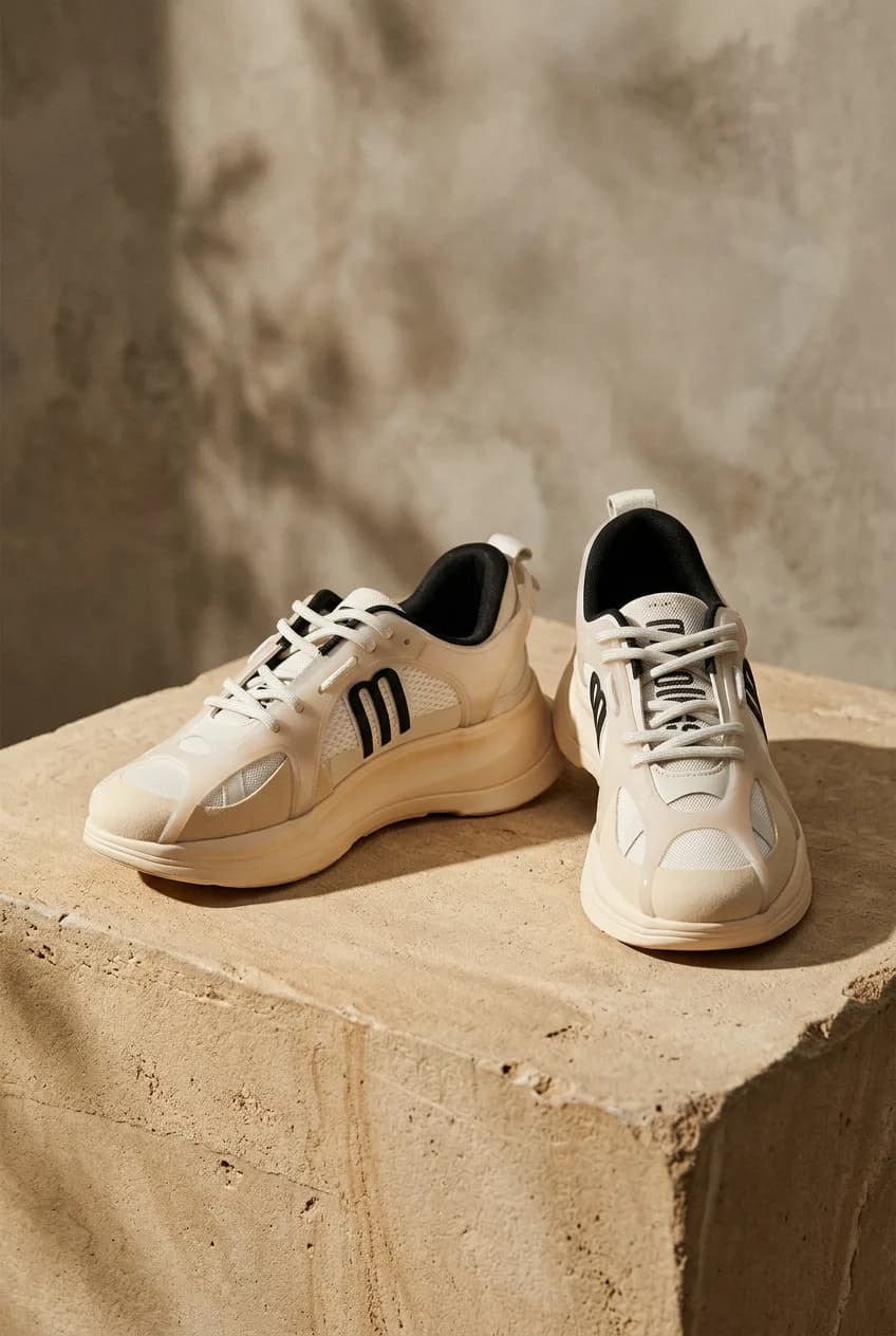 Chunky sneakers, three-quarter framing generated by Shotfolio